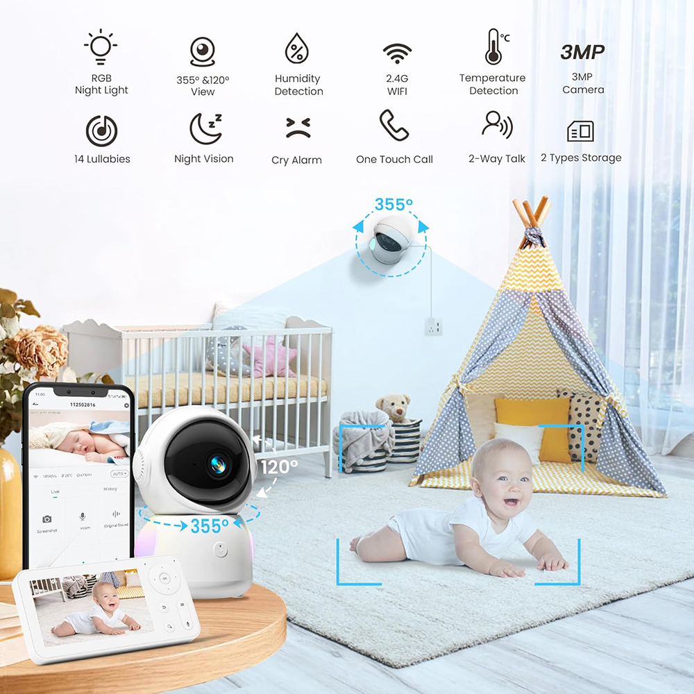 2K Baby Monitor with 2 Cameras - Baby Products Video ulasan dan harga